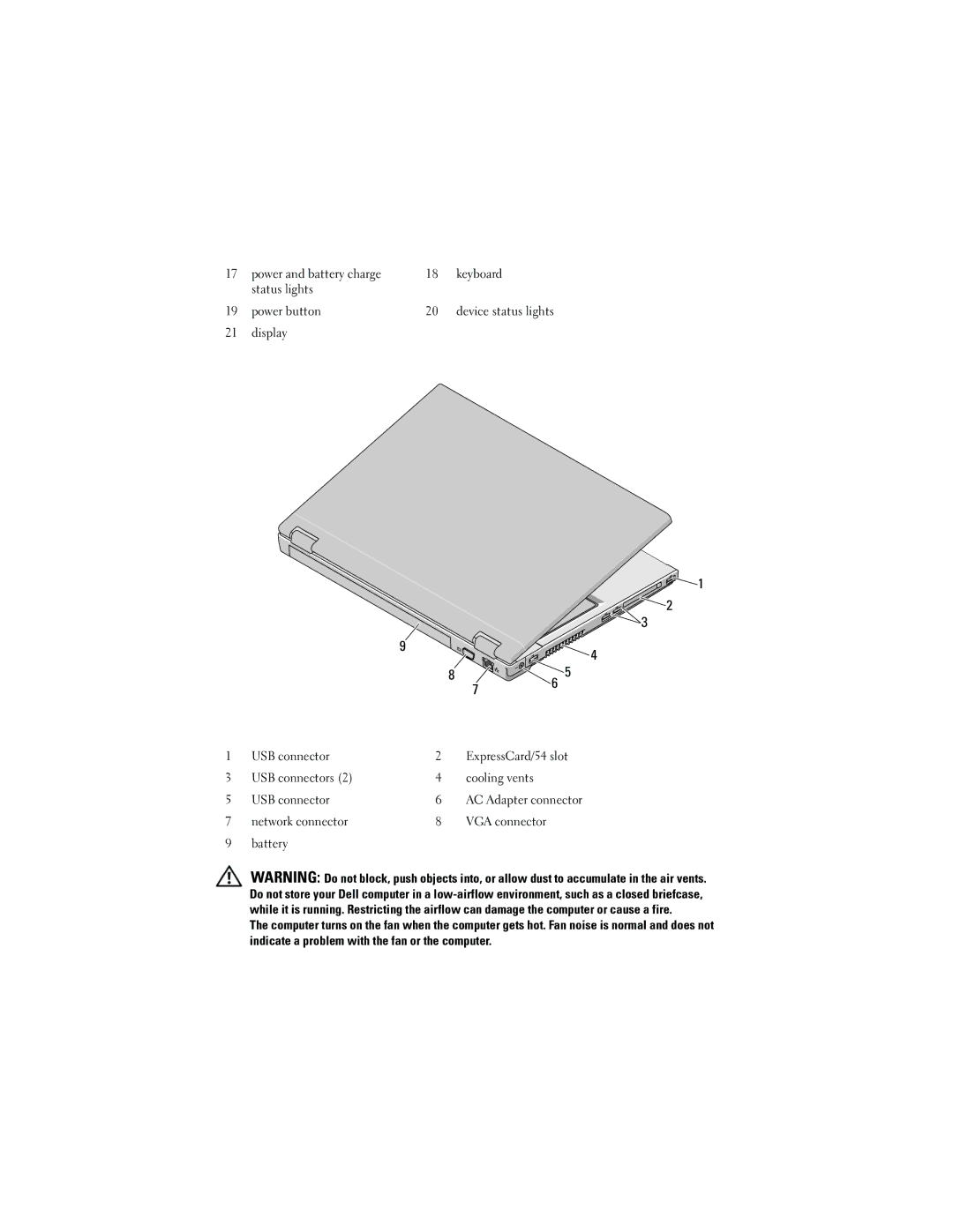 Dell 1520, 1320 manual Power and battery charge Keyboard Status lights Power button 