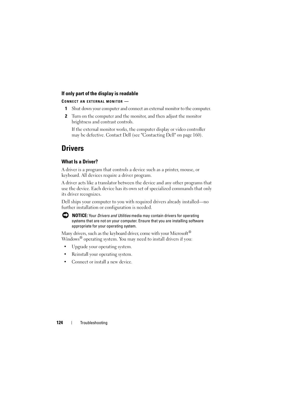 Dell 1525, 1526 owner manual Drivers, If only part of the display is readable, What Is a Driver? 