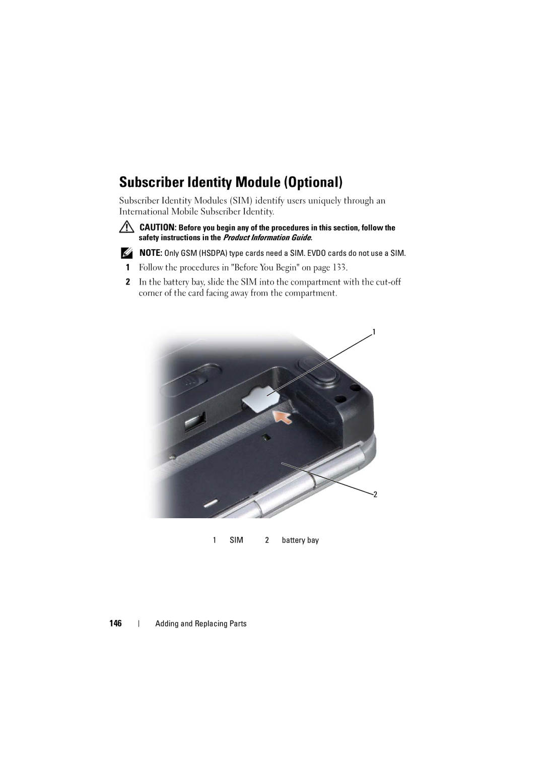 Dell 1525, 1526 owner manual Subscriber Identity Module Optional, 146 