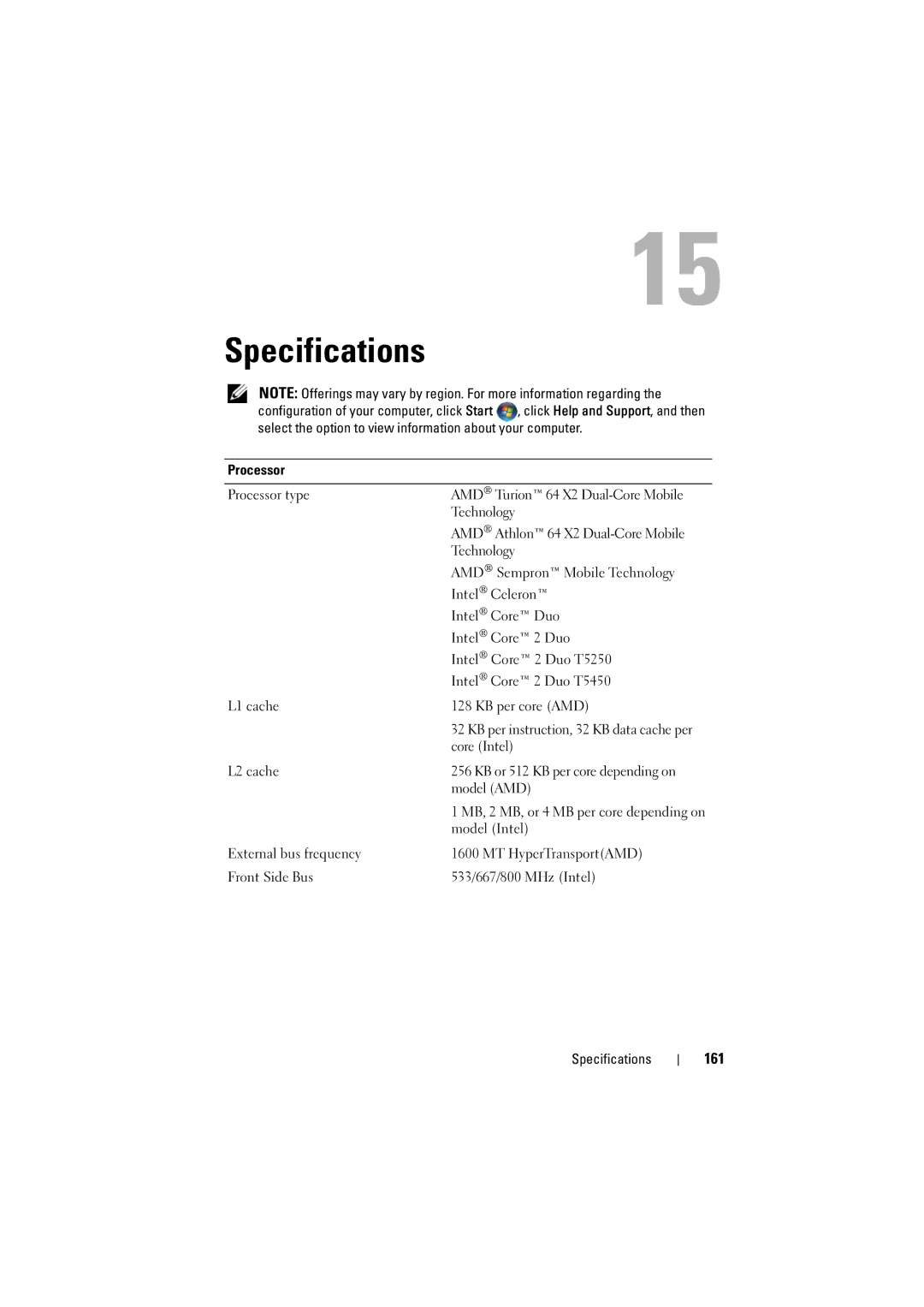 Dell 1526, 1525 owner manual Specifications, 161 