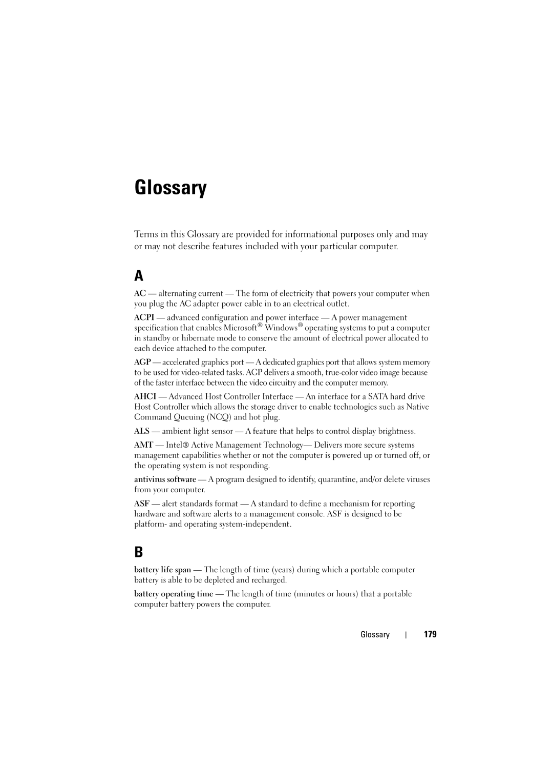 Dell 1526, 1525 owner manual Glossary, 179 