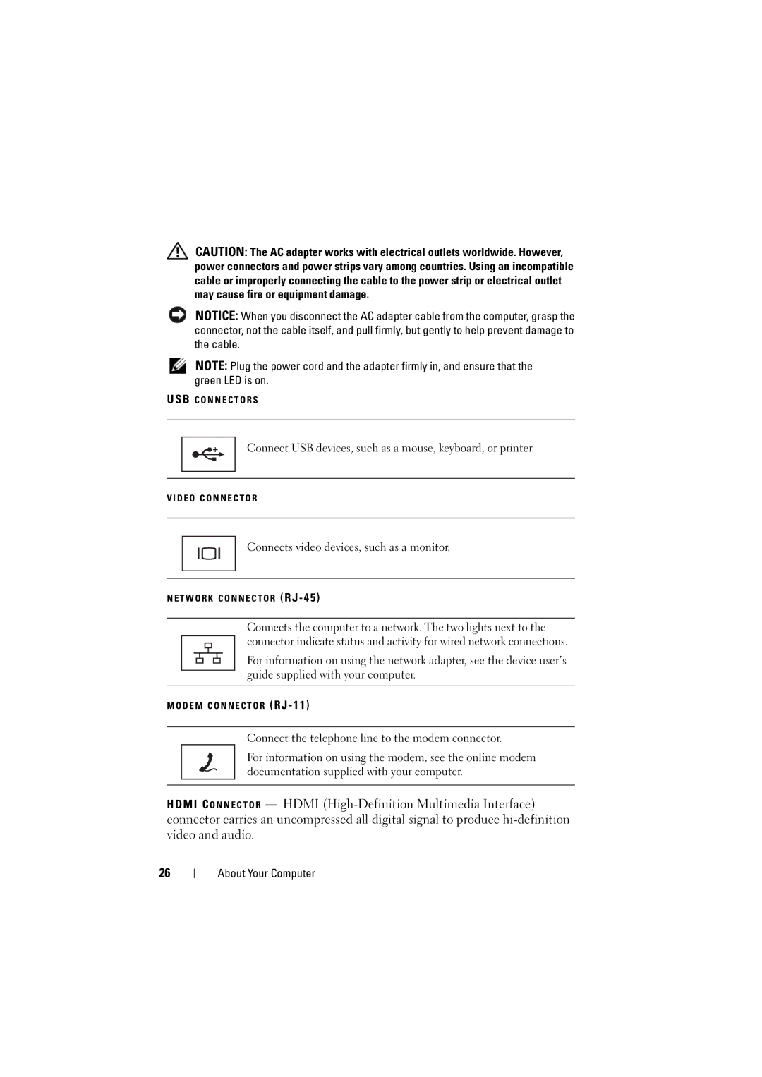 Dell 1525, 1526 owner manual Connect USB devices, such as a mouse, keyboard, or printer 