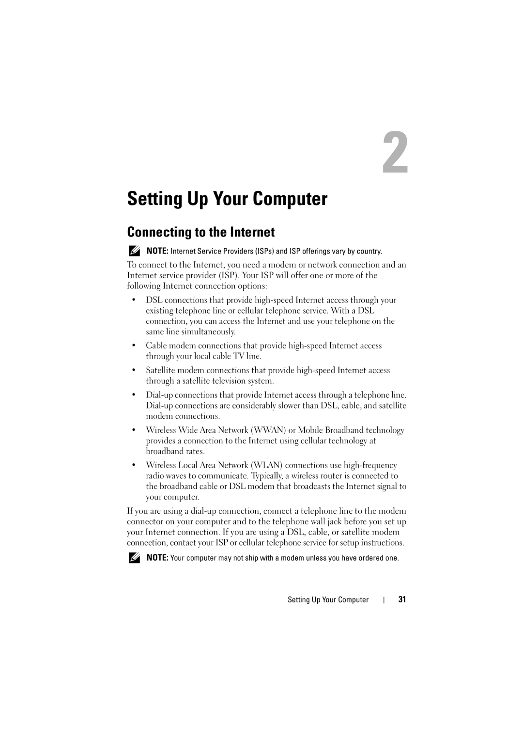 Dell 1526, 1525 owner manual Setting Up Your Computer, Connecting to the Internet 