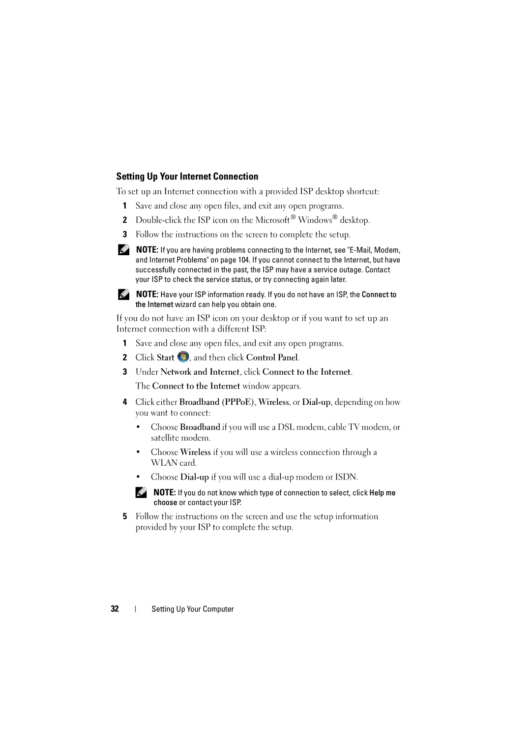 Dell 1525, 1526 owner manual Setting Up Your Internet Connection 