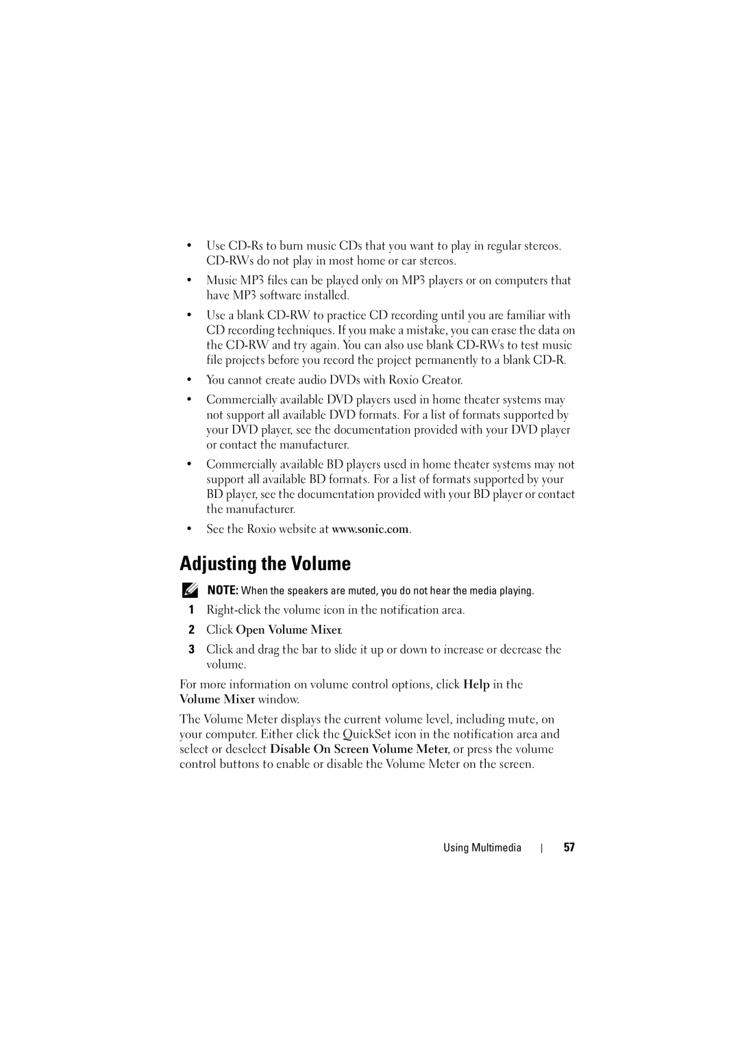 Dell 1526, 1525 owner manual Adjusting the Volume 