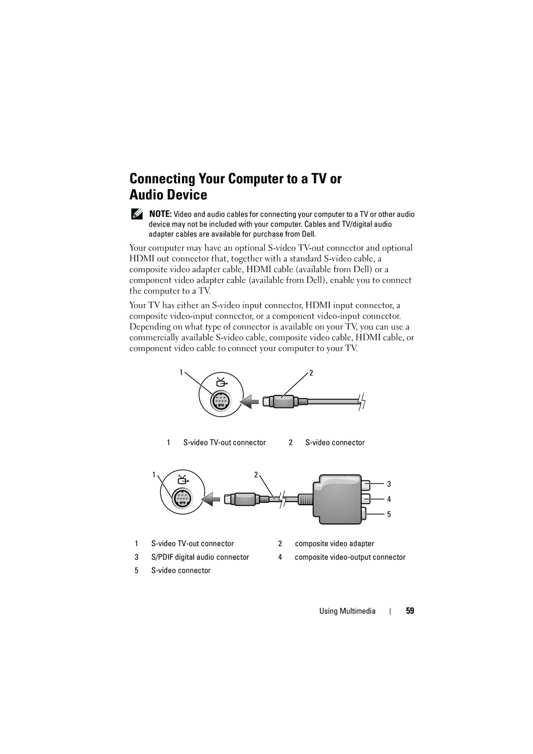 Dell 1526, 1525 owner manual Connecting Your Computer to a TV or Audio Device 