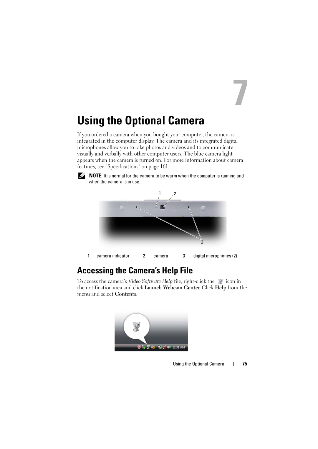 Dell 1526, 1525 owner manual Using the Optional Camera, Accessing the Camera’s Help File 