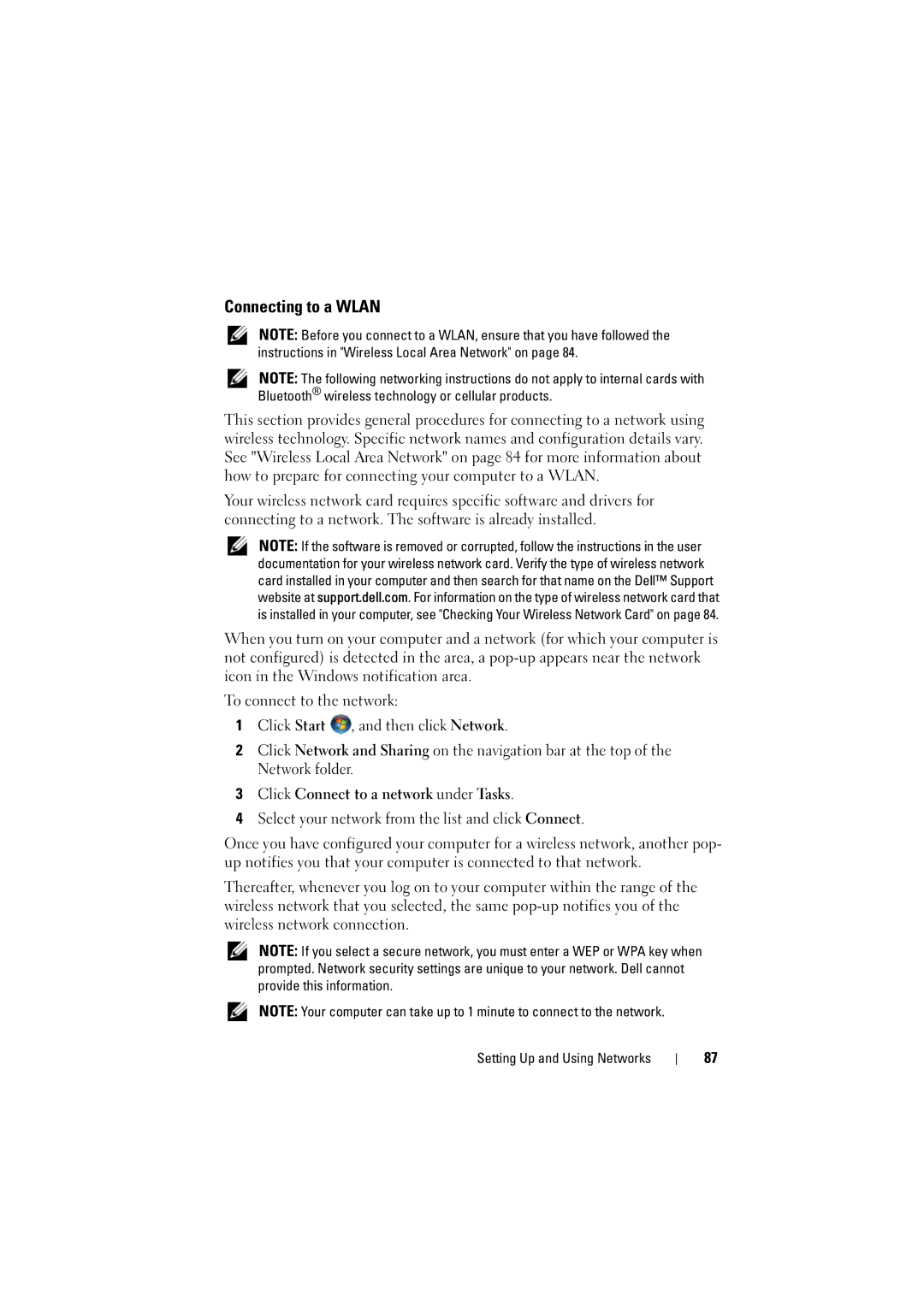 Dell 1526, 1525 owner manual Connecting to a Wlan 