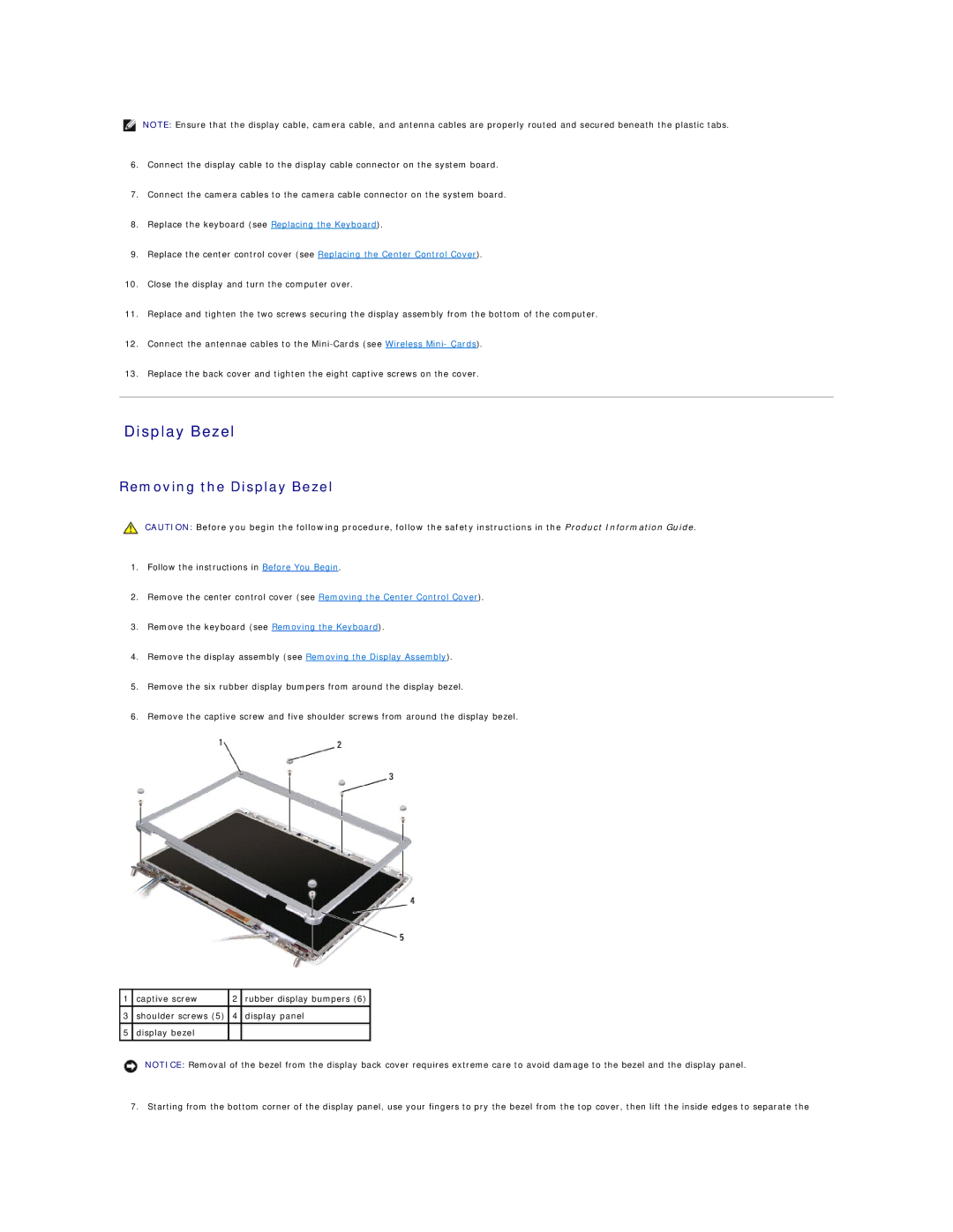 Dell 1526, 1525 manual Removing the Display Bezel 