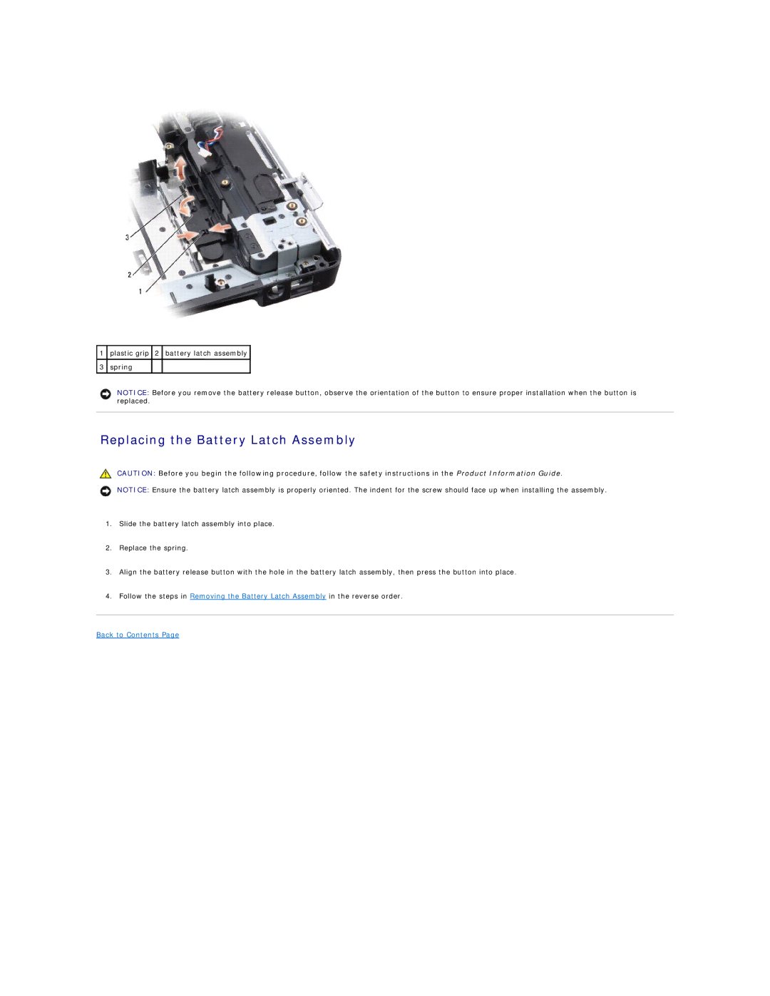 Dell 1525, 1526 manual Replacing the Battery Latch Assembly 