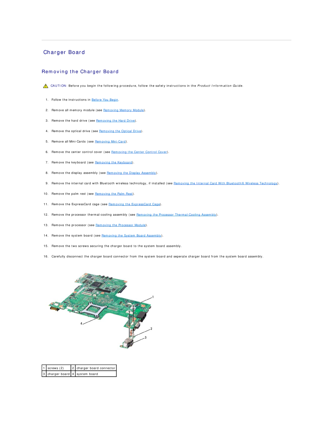 Dell 1526, 1525 manual Removing the Charger Board 