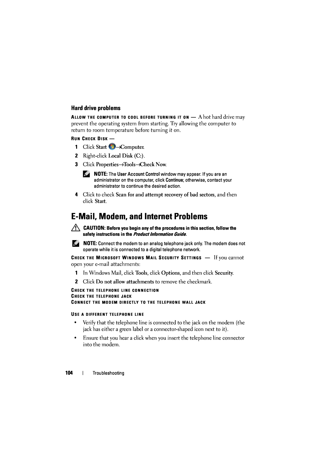 Dell 1525, 1526 owner manual E-Mail, Modem, and Internet Problems, Hard drive problems 