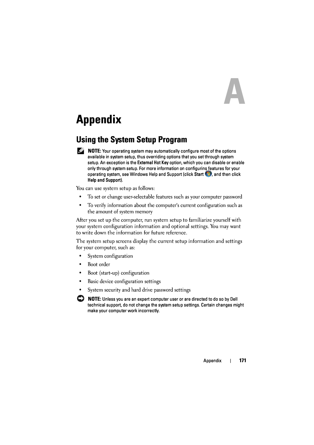 Dell 1526, 1525 owner manual Appendix, Using the System Setup Program 
