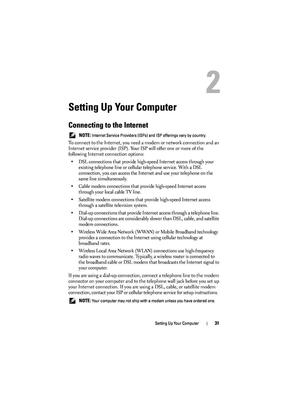 Dell 1526, 1525 owner manual Setting Up Your Computer, Connecting to the Internet 