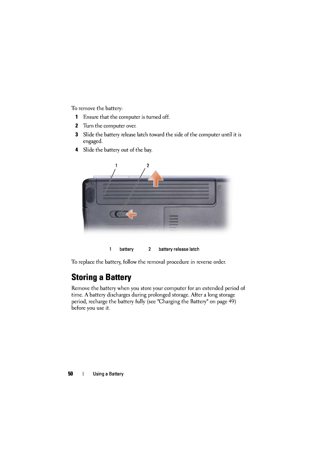 Dell 1525, 1526 owner manual Storing a Battery, Ensure that the computer is turned off 2 Turn the computer over 