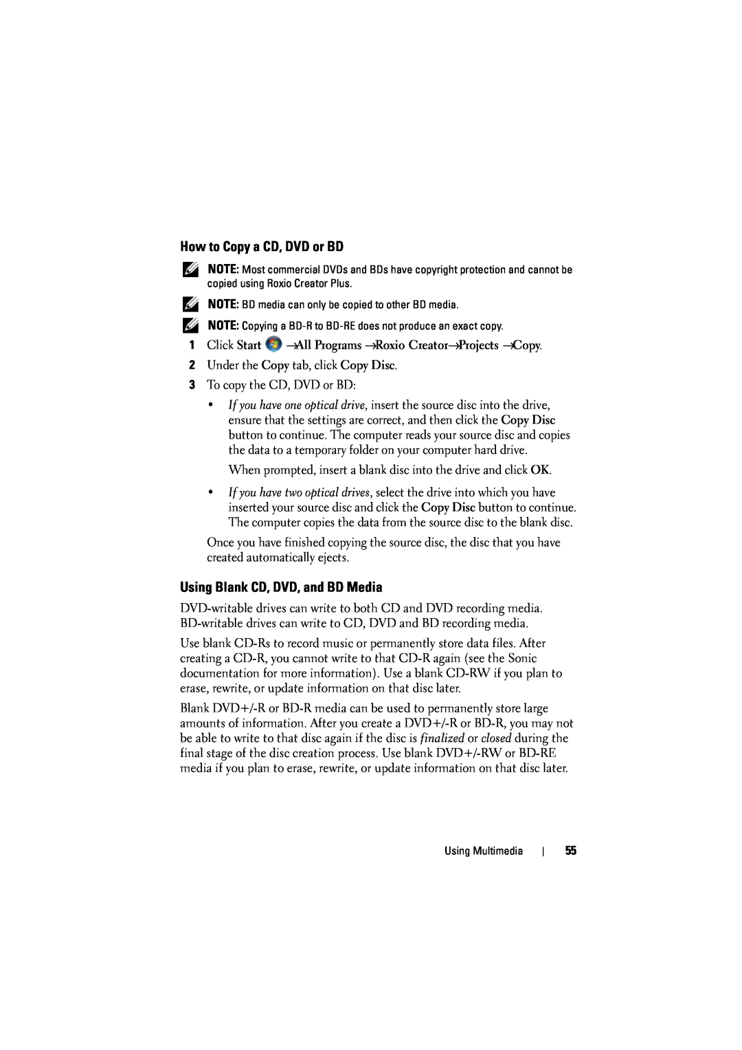 Dell 1526, 1525 owner manual How to Copy a CD, DVD or BD, Using Blank CD, DVD, and BD Media 