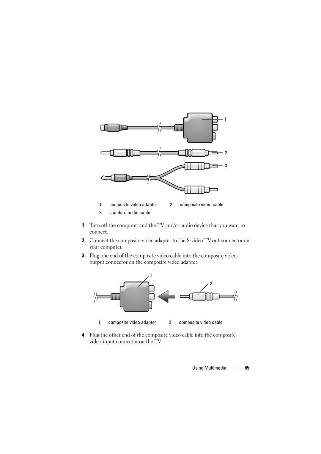 Dell 1526, 1525 owner manual standard audio cable, composite video adapter, Using Multimedia, composite video cable 