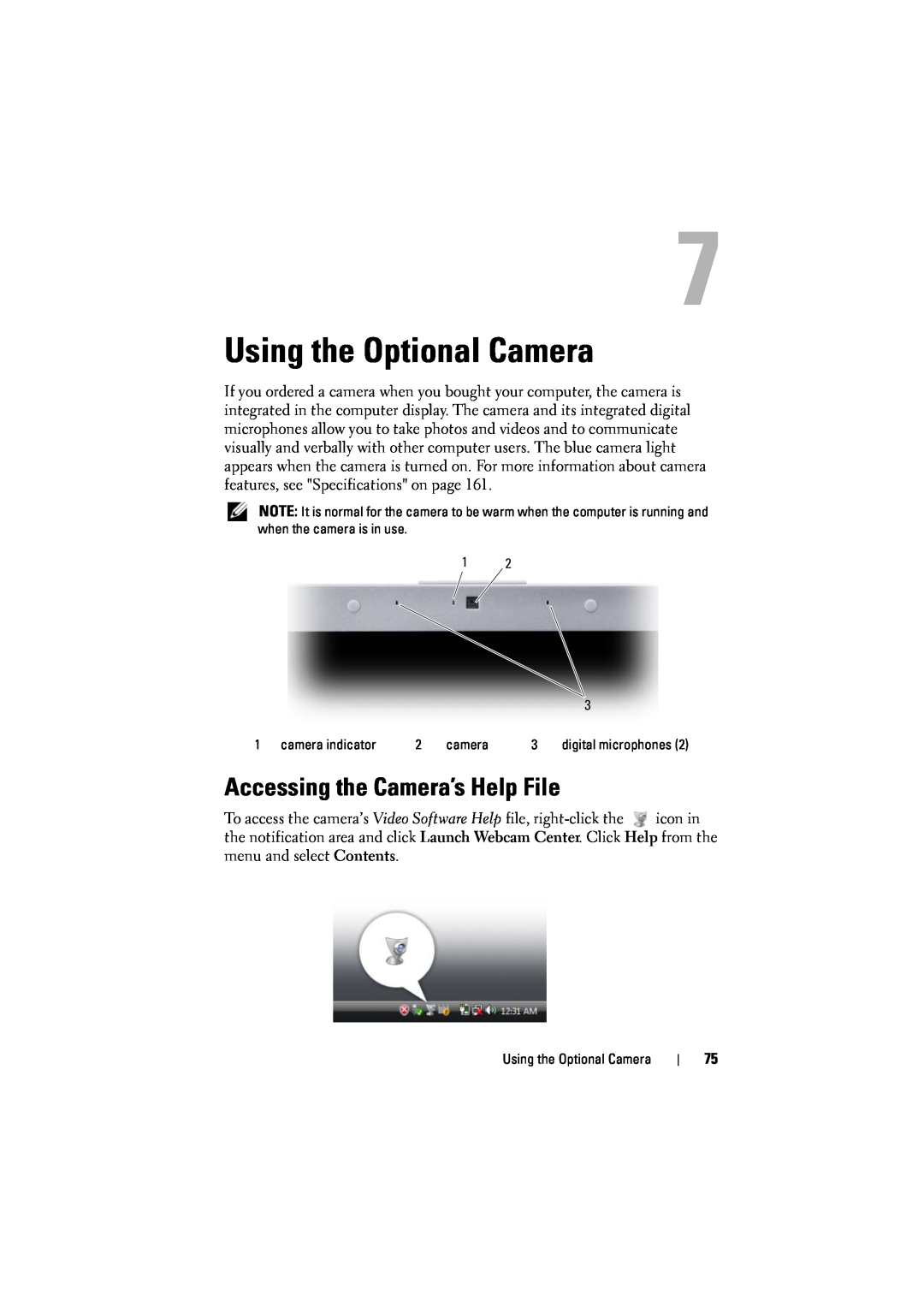 Dell 1526, 1525 owner manual Using the Optional Camera, Accessing the Camera’s Help File 