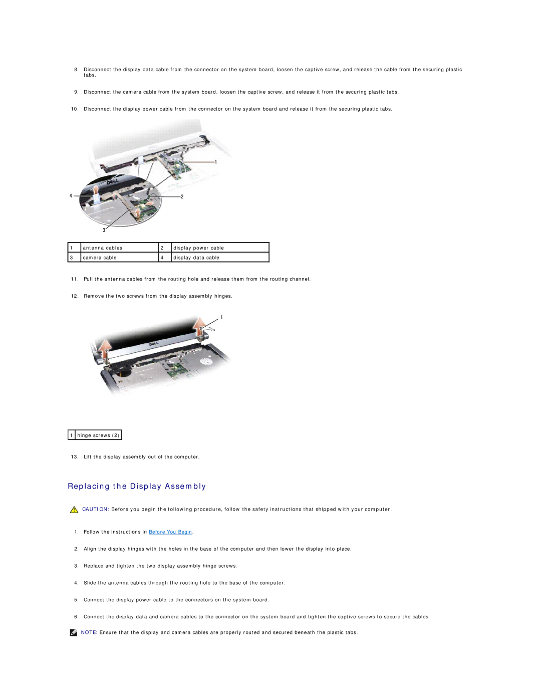 Dell 1536, 1535 manual Replacing the Display Assembly 