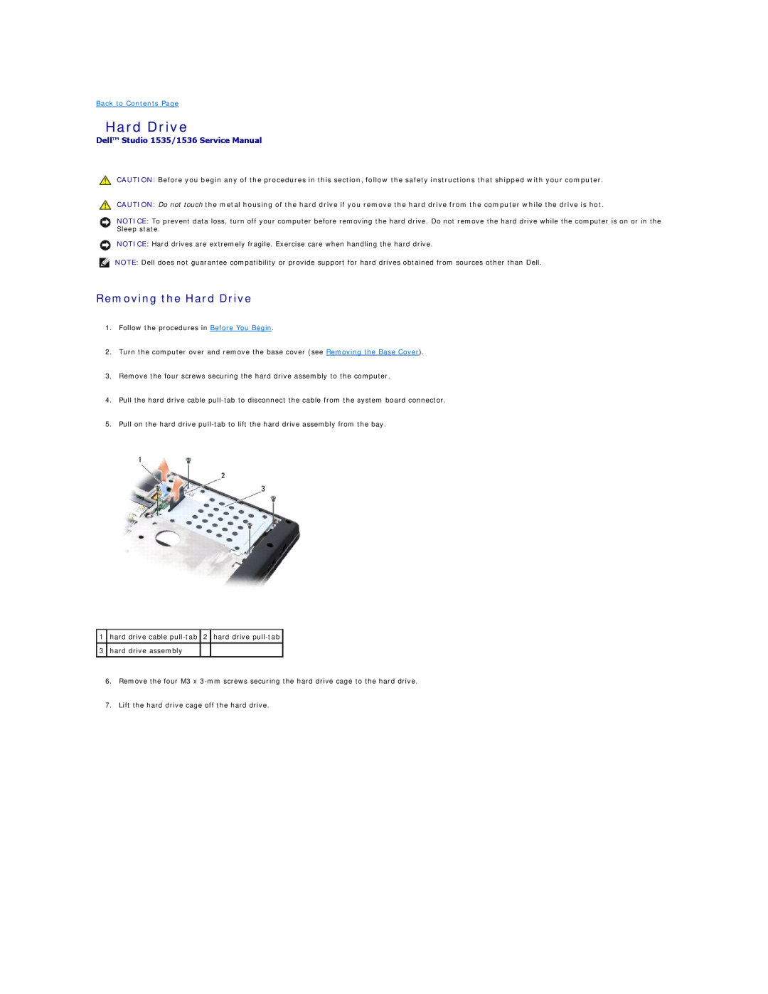 Dell 1536, 1535 manual Removing the Hard Drive 