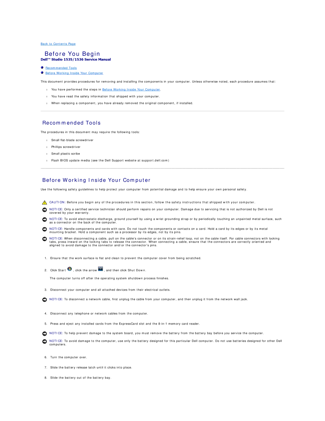 Dell 1536, 1535 manual Before You Begin, Recommended Tools Before Working Inside Your Computer 