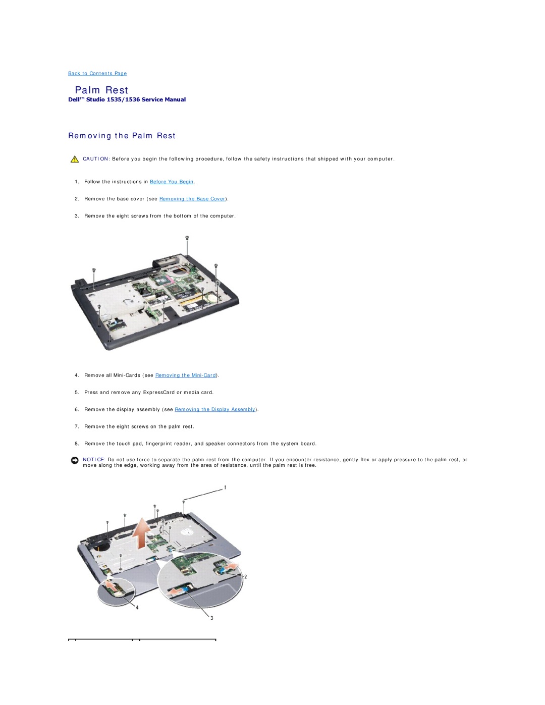 Dell 1536, 1535 manual Removing the Palm Rest 