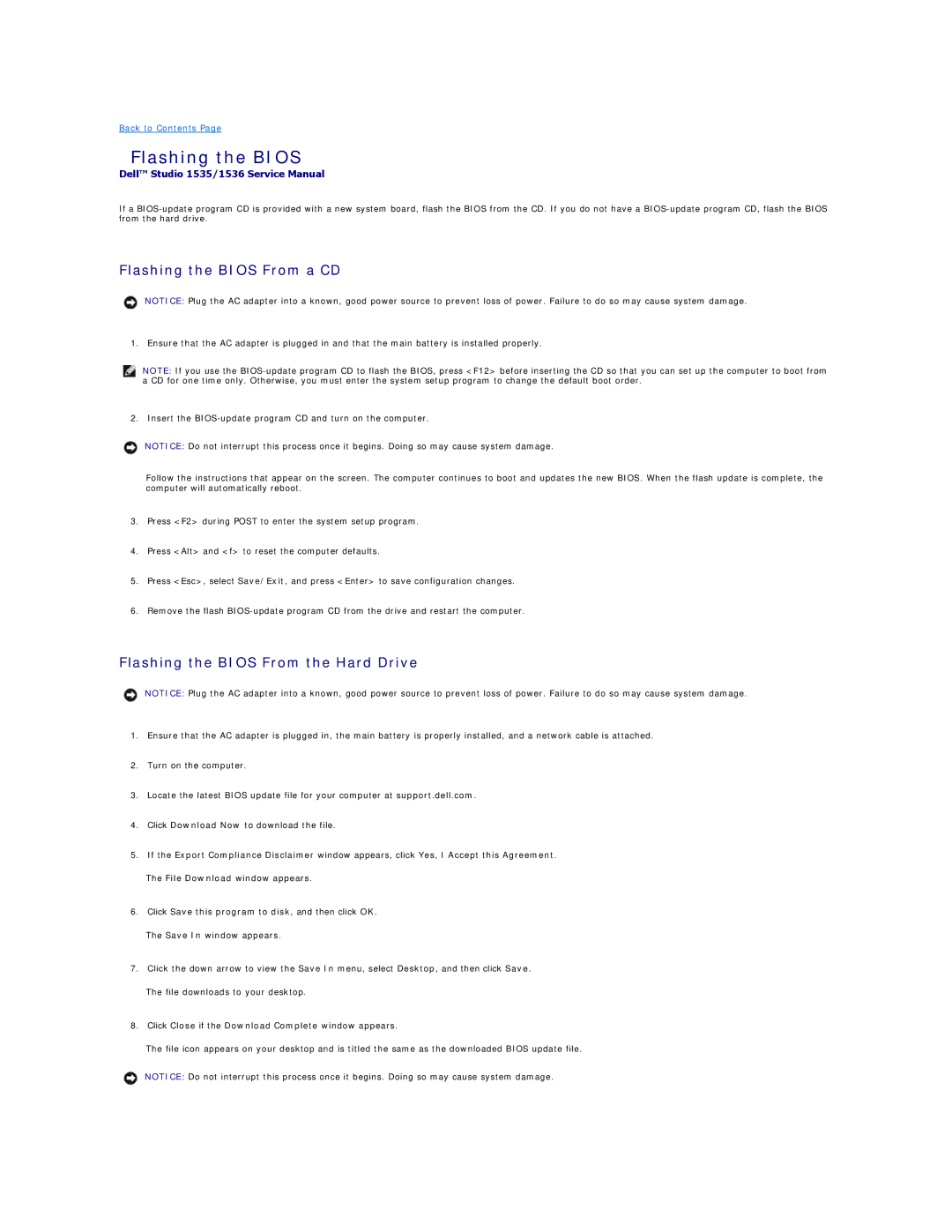 Dell 1536, 1535 manual Flashing the Bios From a CD, Flashing the Bios From the Hard Drive 