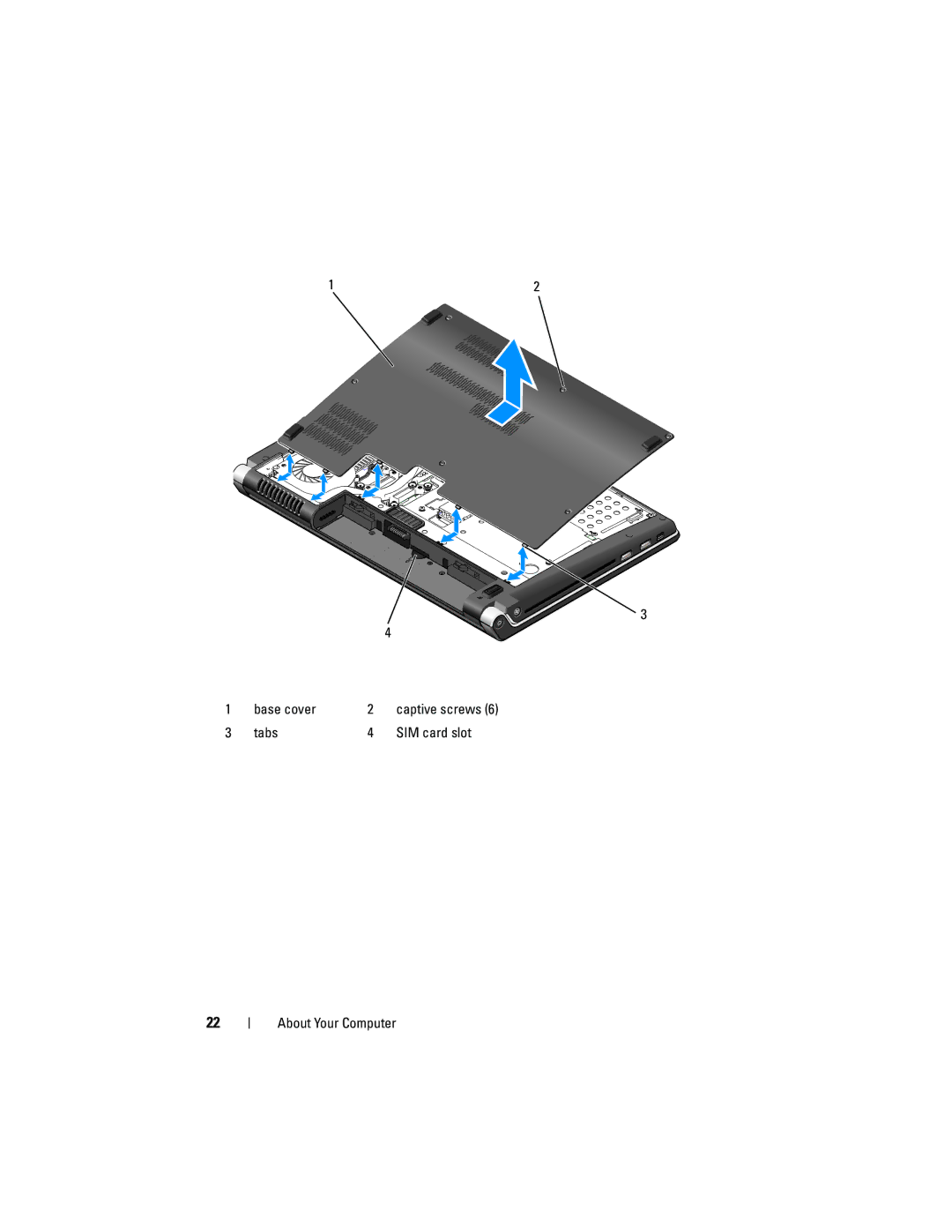 Dell 1535, 1536 manual Tabs SIM card slot About Your Computer 