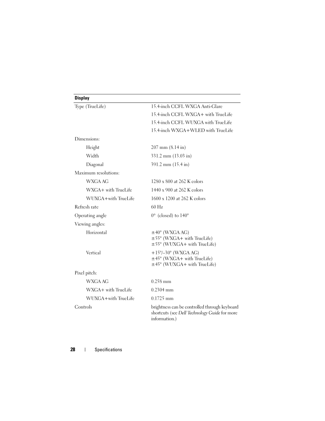 Dell 1535, 1536 manual Wxga AG 