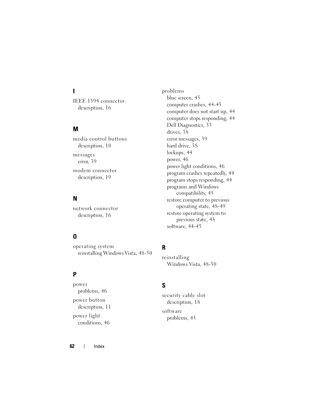 Dell 1535, 1536 manual Operating state, 48-49 restore operating system to 