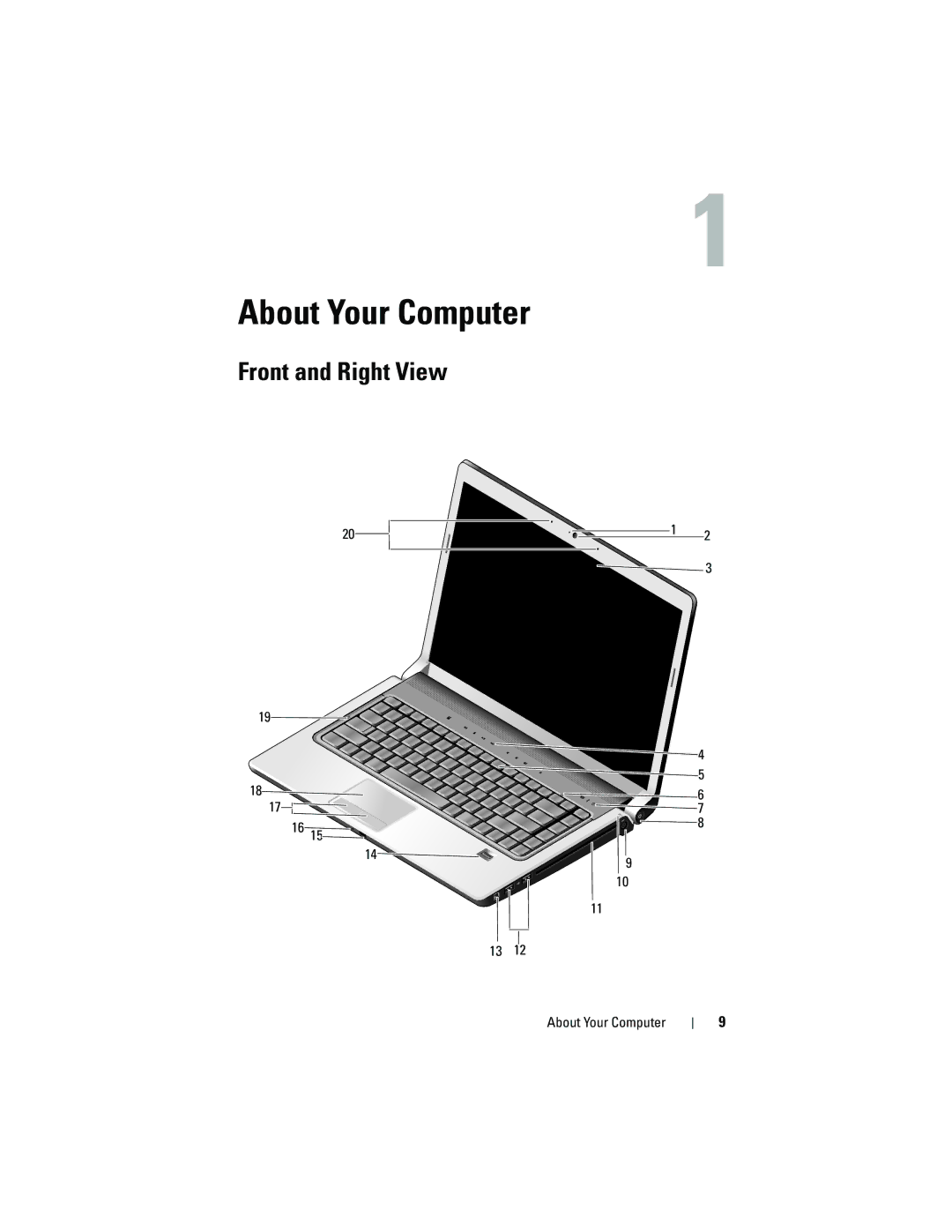 Dell 1536, 1535 manual About Your Computer, Front and Right View 