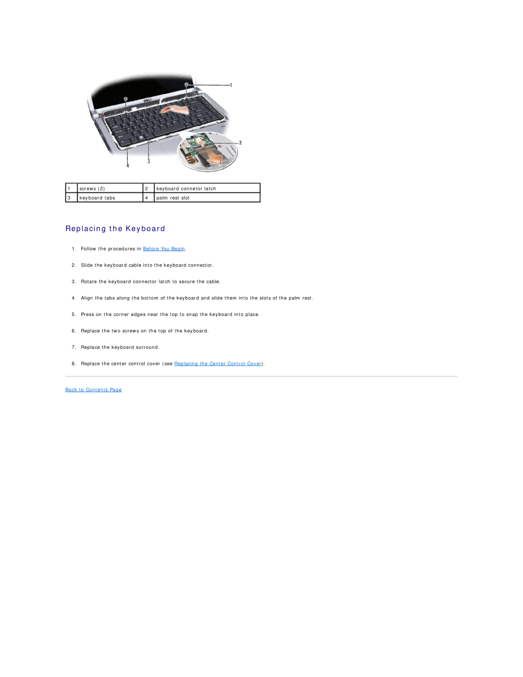 Dell 1537 manual Replacing the Keyboard 