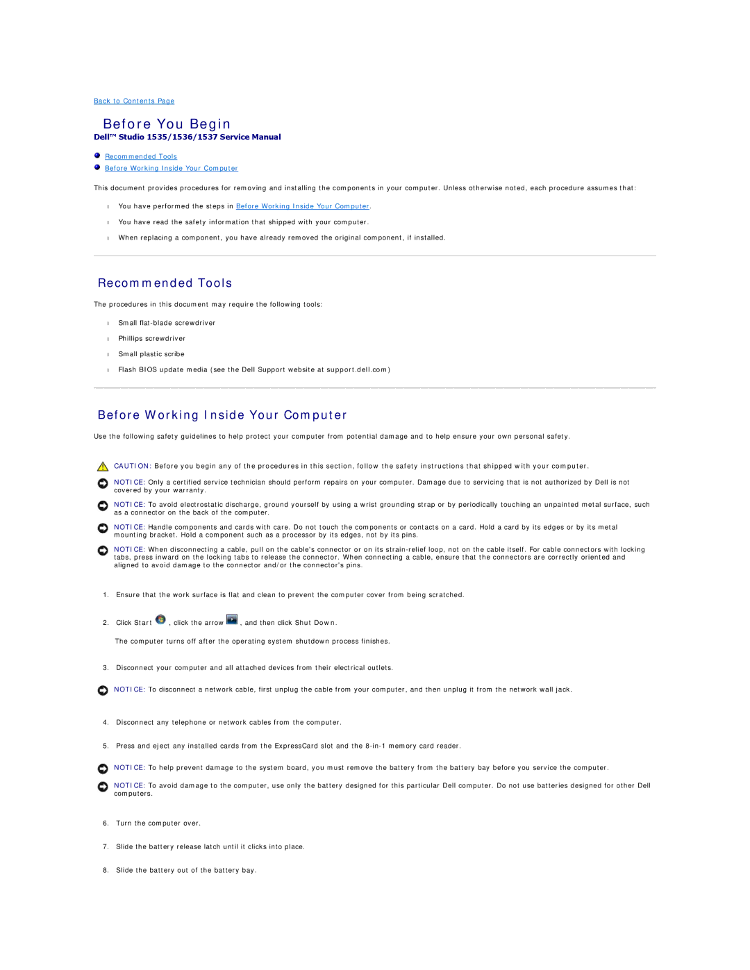 Dell 1537 manual Before You Begin, Recommended Tools Before Working Inside Your Computer 