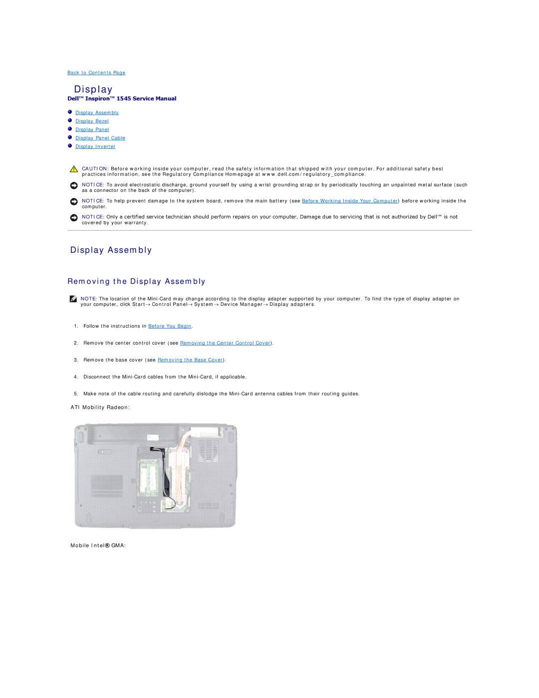 Dell I1545-3232OBK manual Display Assembly 