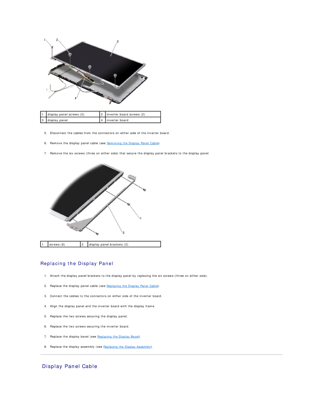 Dell I1545-3232OBK manual Display Panel Cable, Replacing the Display Panel 