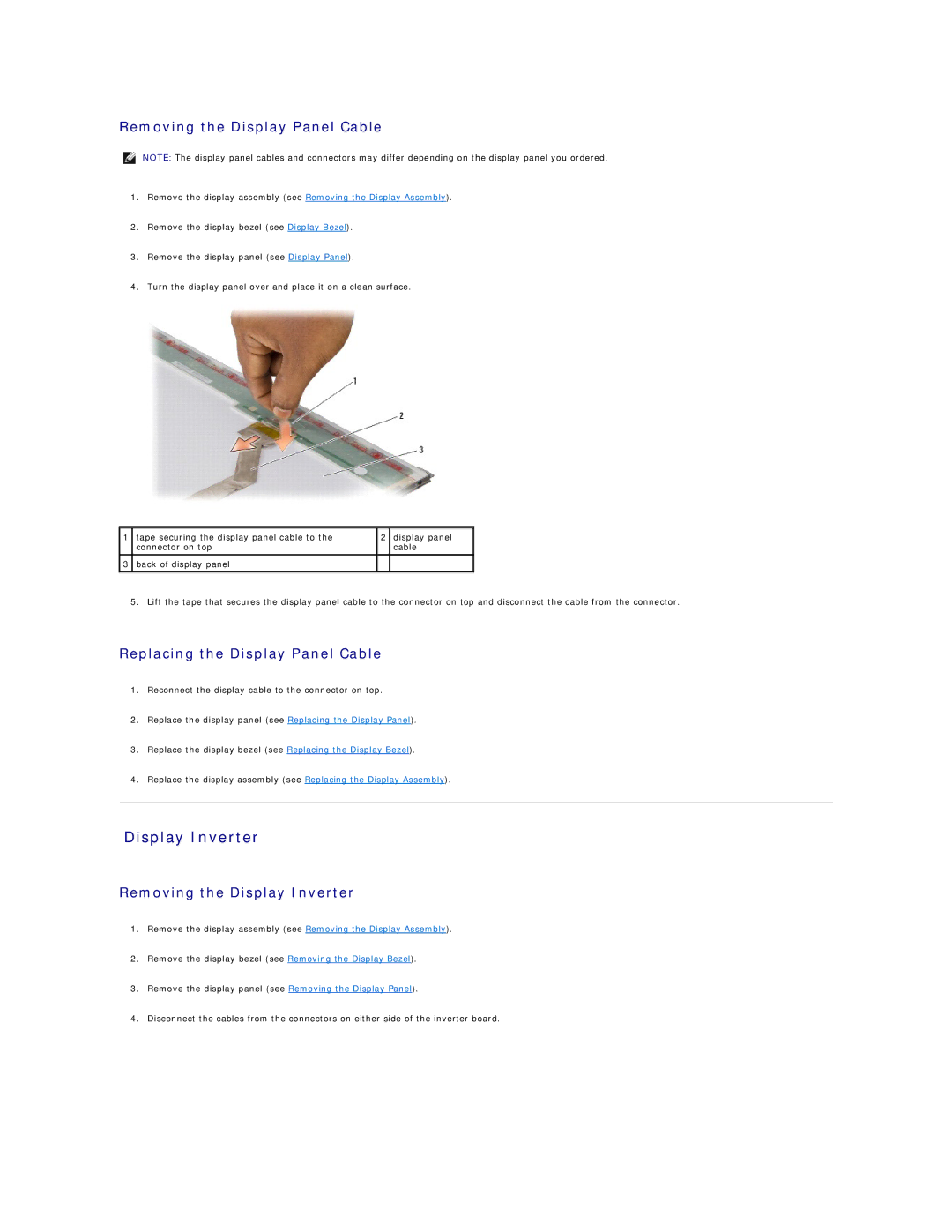 Dell I1545-3232OBK manual Display Inverter, Removing the Display Panel Cable 