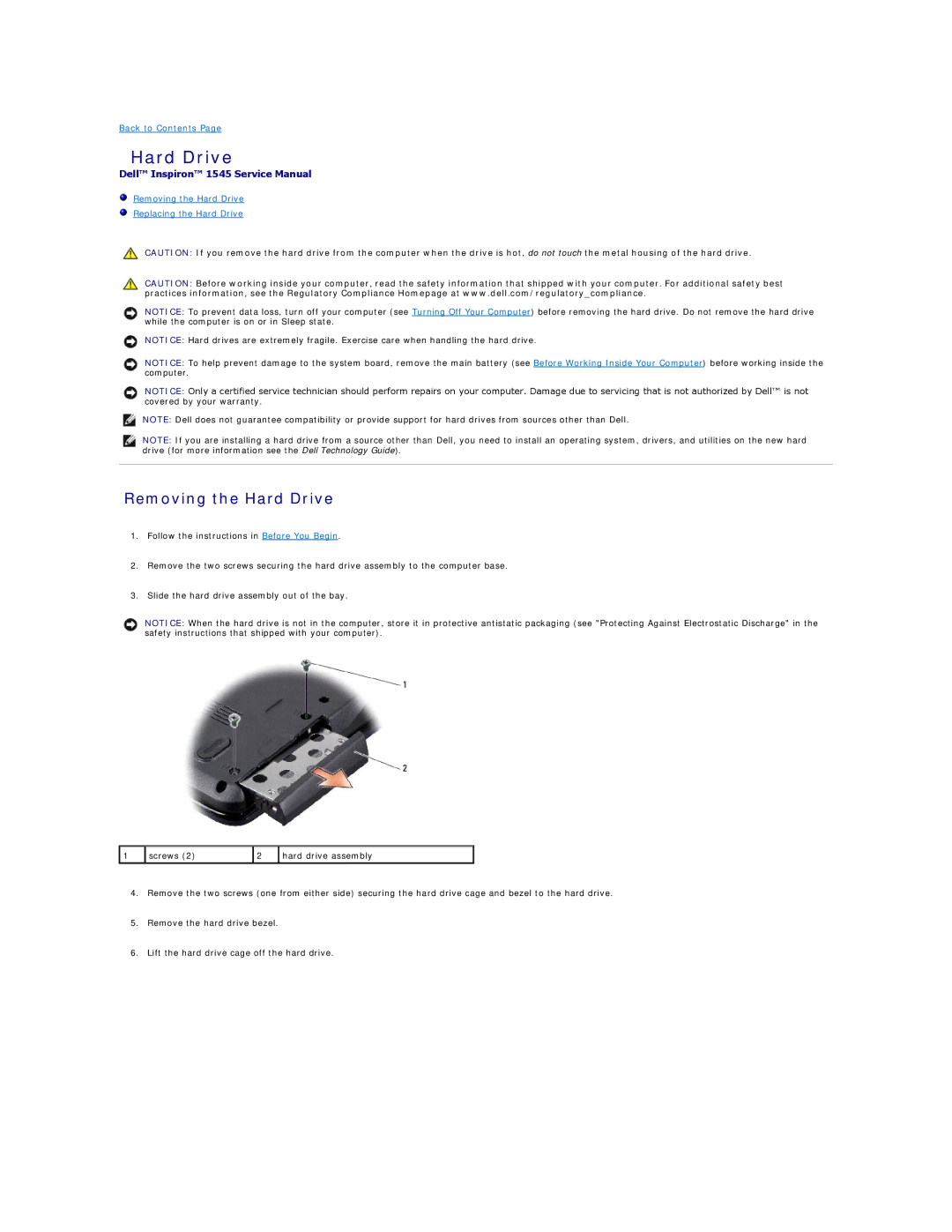 Dell I1545-3232OBK manual Removing the Hard Drive 