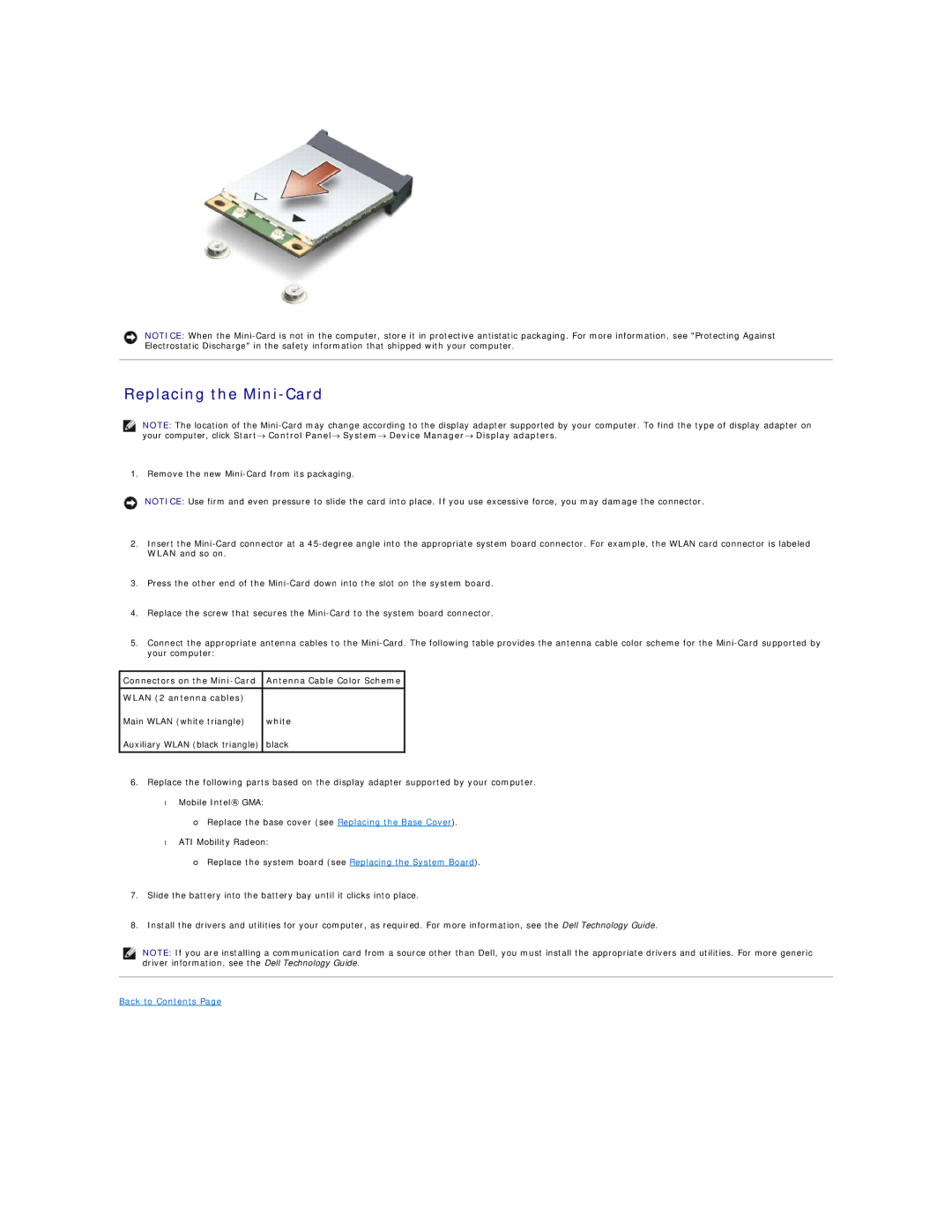 Dell 1545 manual Replacing the Mini-Card 