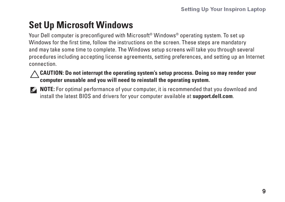 Dell 1546, P02F001, 0F2GGFA00 setup guide Set Up Microsoft Windows 