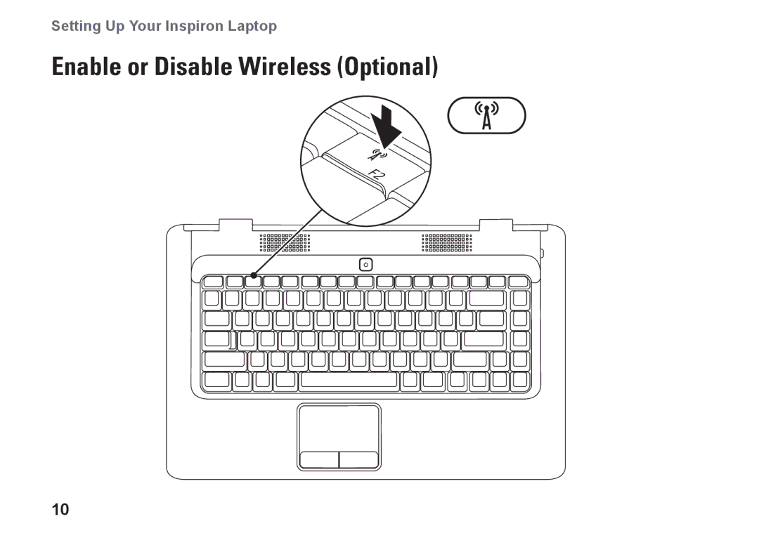 Dell P02F001, 1546, 0F2GGFA00 setup guide Enable or Disable Wireless Optional 