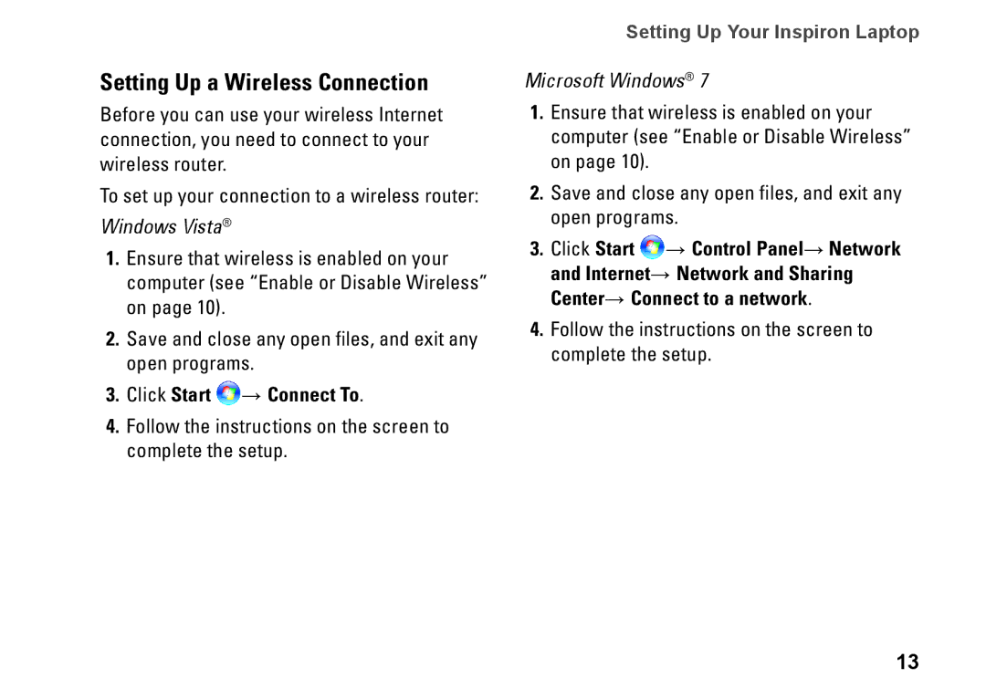 Dell 1546, P02F001, 0F2GGFA00 setup guide Setting Up a Wireless Connection, Click Start → Connect To 