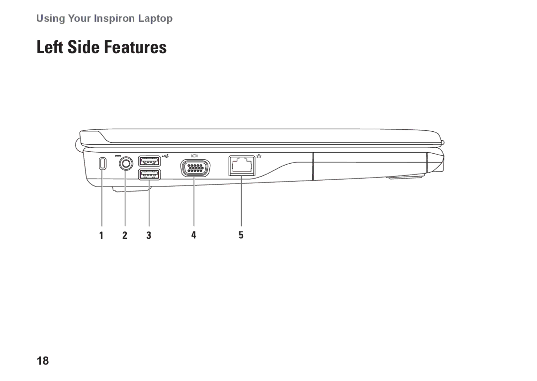 Dell 1546, P02F001, 0F2GGFA00 setup guide Left Side Features 