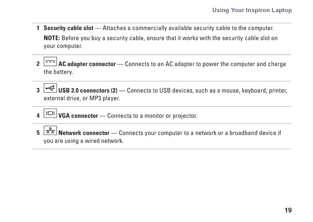 Dell 1546, P02F001, 0F2GGFA00 setup guide Using Your Inspiron Laptop 