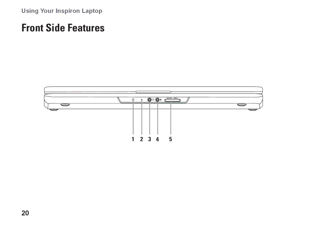 Dell P02F001, 1546, 0F2GGFA00 setup guide Front Side Features 