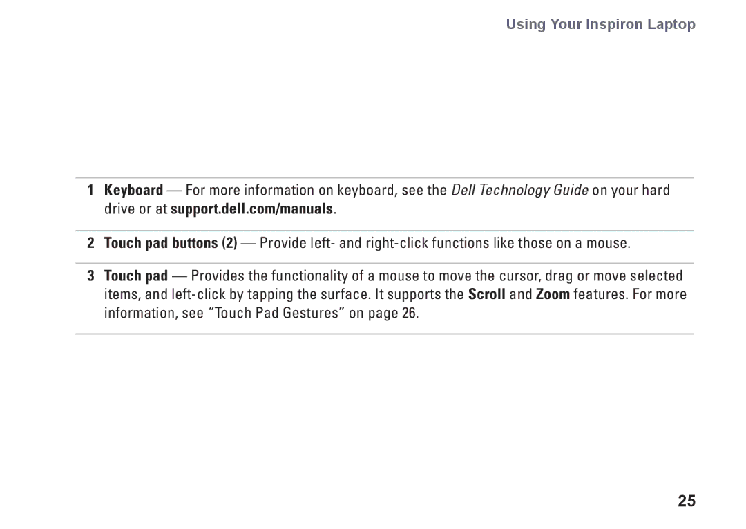 Dell P02F001, 1546, 0F2GGFA00 setup guide Using Your Inspiron Laptop 