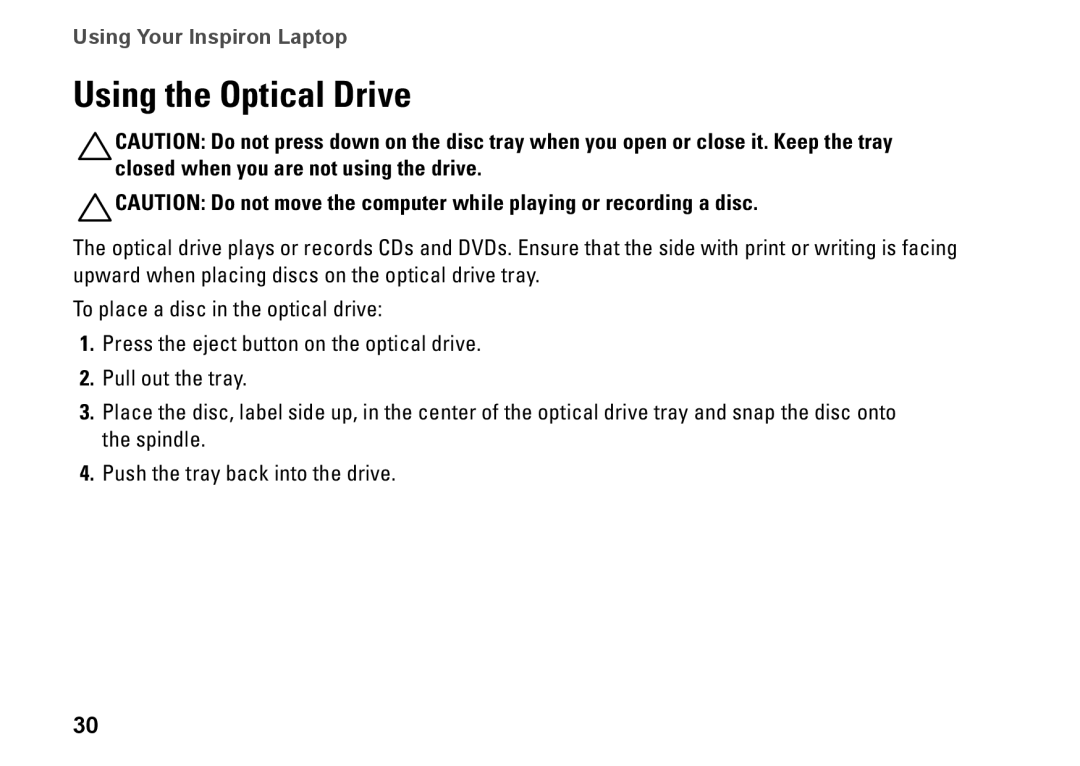 Dell P02F001, 1546, 0F2GGFA00 setup guide Using the Optical Drive 