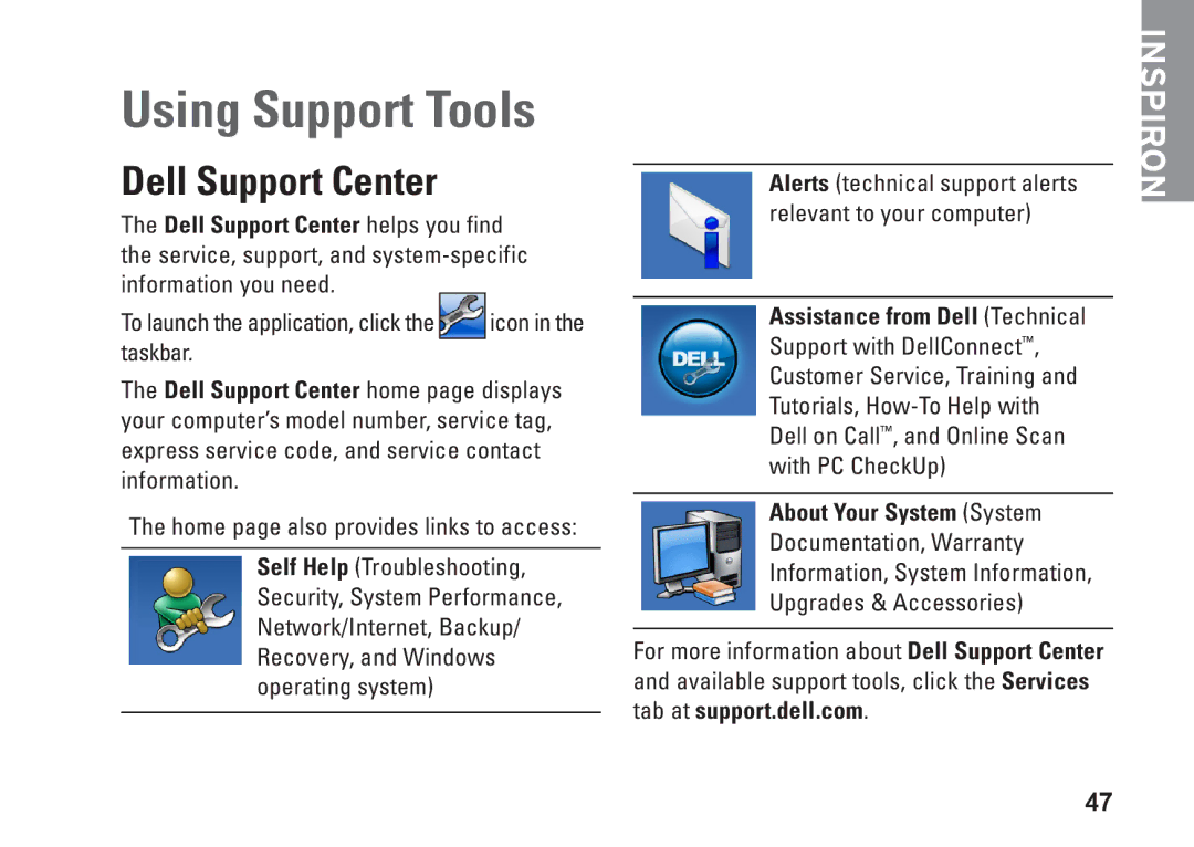 Dell 0F2GGFA00, 1546 Using Support Tools, Dell Support Center, Assistance from Dell Technical, About Your System System 