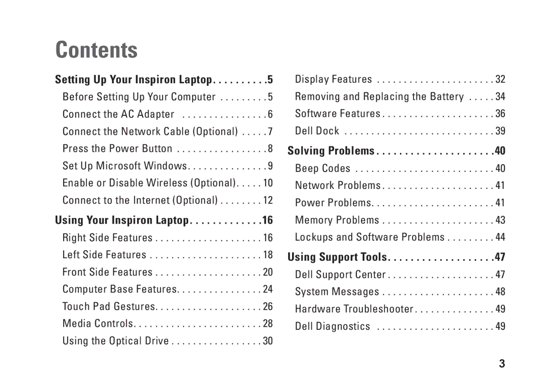 Dell 1546, P02F001, 0F2GGFA00 setup guide Contents 