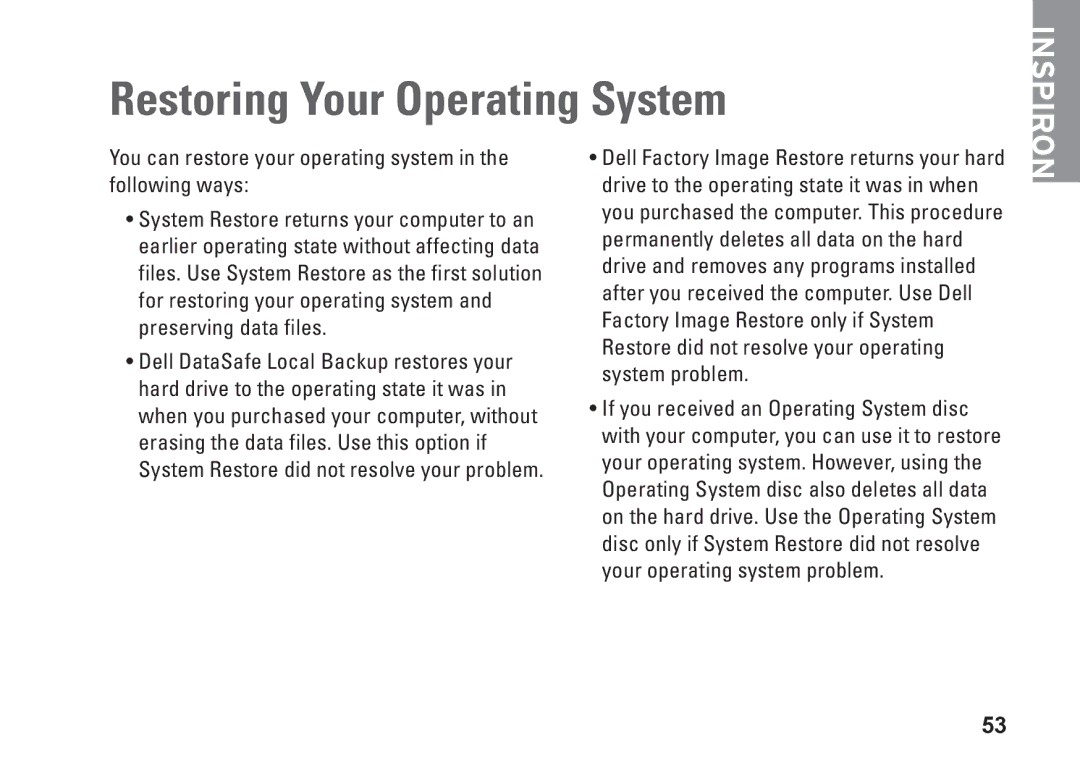 Dell 1546, P02F001, 0F2GGFA00 setup guide Restoring Your Operating System 