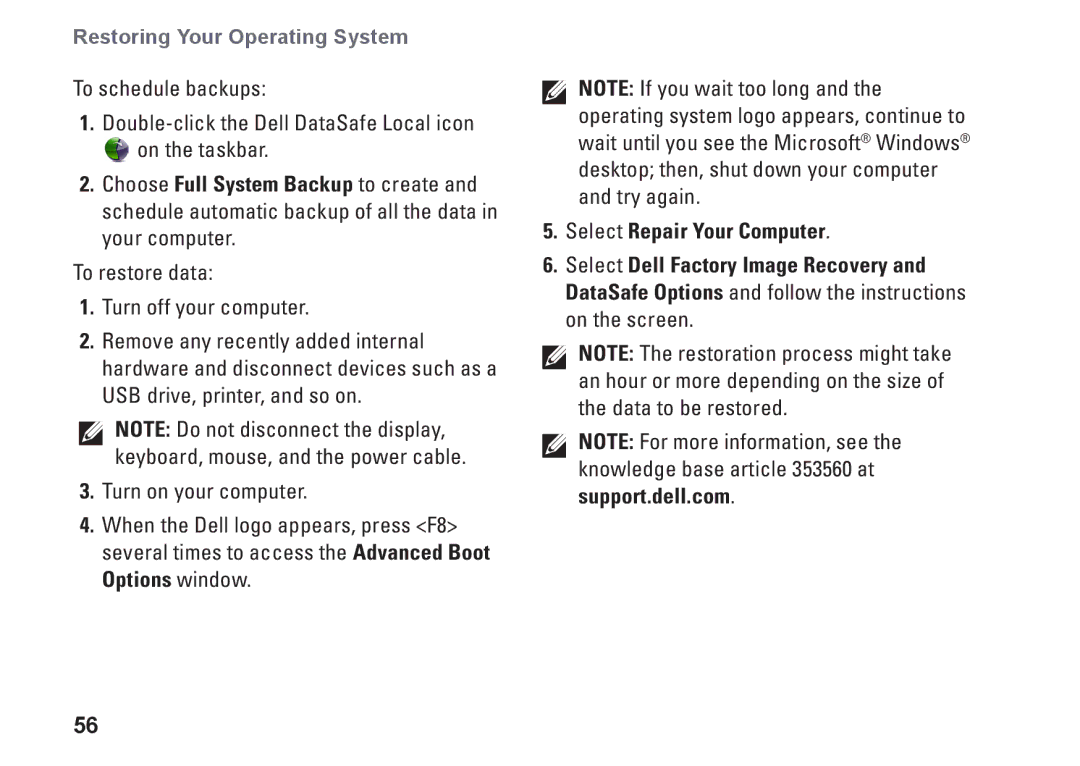 Dell 1546, P02F001, 0F2GGFA00 setup guide Restoring Your Operating System 